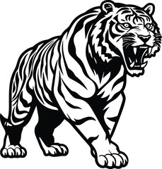Fototapeta na wymiar Tiger Mascot Logo Monochrome Design Style