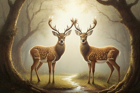 the Illustration of animal painting deer