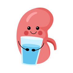 Cute kidney hugging glass of water cartoon character in flat design on white background. © Orapun