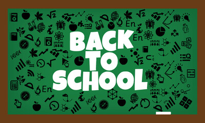 Fototapeta na wymiar Welcome Back to school horizontal banner, doodle on checkered paper background