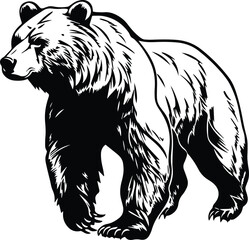 Grizzly Bear Logo Monochrome Design Style - obrazy, fototapety, plakaty