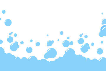 Cartoon soap foam bubbles suds framing shower gel, shampoo, shaving, mousse. Vector illustration