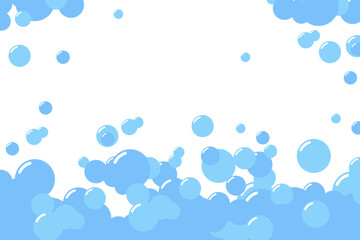 Cartoon soap foam bubbles suds framing shower gel, shampoo, shaving, mousse. Vector illustration