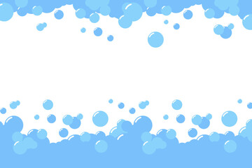 Cartoon soap foam bubbles suds framing shower gel, shampoo, shaving, mousse. Vector illustration - obrazy, fototapety, plakaty