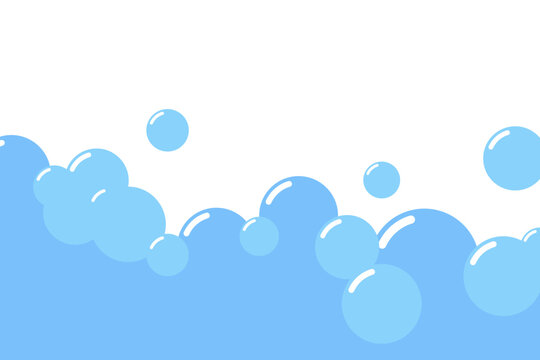 Cartoon soap foam bubbles suds framing shower gel, shampoo, shaving, mousse. Vector illustration