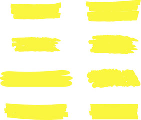 Highlighter line yellow marker strokes lines vector. Yellow watercolor hand drawn highlight set. Marker pen highlight strokes.