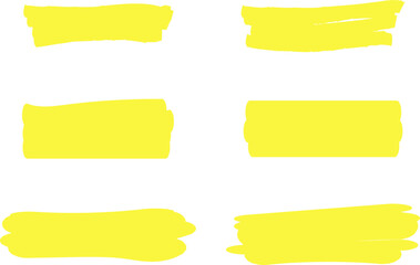 Highlighter line yellow marker strokes lines vector. Yellow watercolor hand drawn highlight set. Marker pen highlight strokes.