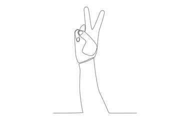 Vector continuous one line drawing hand gesture v symbol for peace peace day concept single line draw design vector graphic illustration
