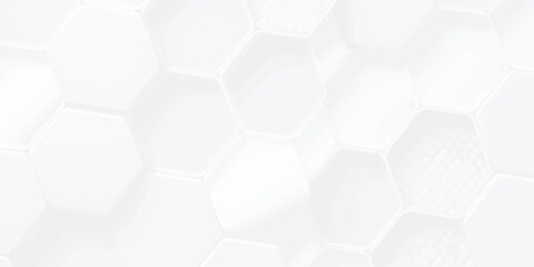 Hexagon Blocks Structure White Vector Abstract Background. Three-Dimensional Science Technologic Hexagonal Pattern Light Conceptual Minimalist. Hexagon white Background.