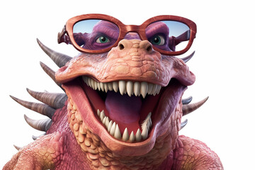the Komodo dragon laughs wide with glasses