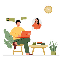 Business Man Working On Laptop Illustration