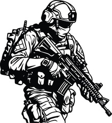Fototapeta na wymiar Soldier Logo Monochrome Design Style