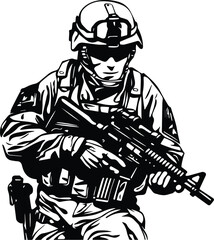 Fototapeta na wymiar Soldier Logo Monochrome Design Style