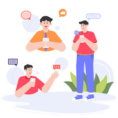 Man Comunicate On A Group Chat Discussion Illustration