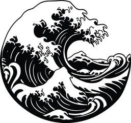 Tsunami Logo Monochrome Design Style - obrazy, fototapety, plakaty