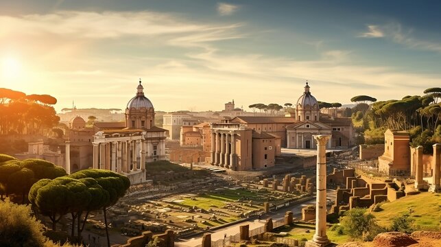 Golden Dawn over Rome: A Look at the Skyline of the Roman Forum