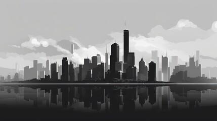 minimalist skyline, digital art illustration