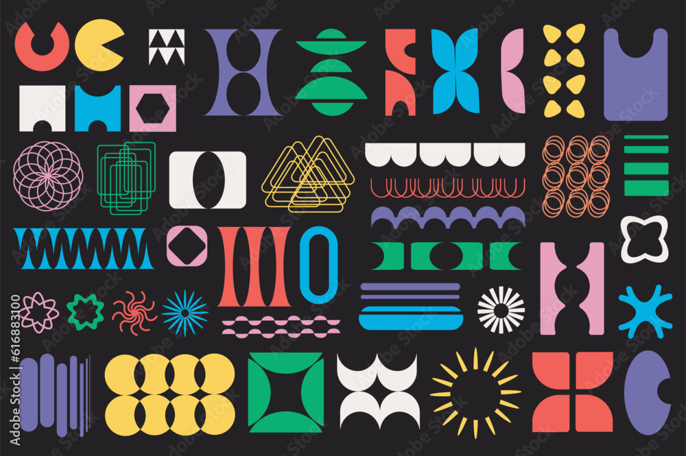 Leinwandbilder retro geometric shapes mega set in graphic flat design. bundle elements of colourful figures and dec