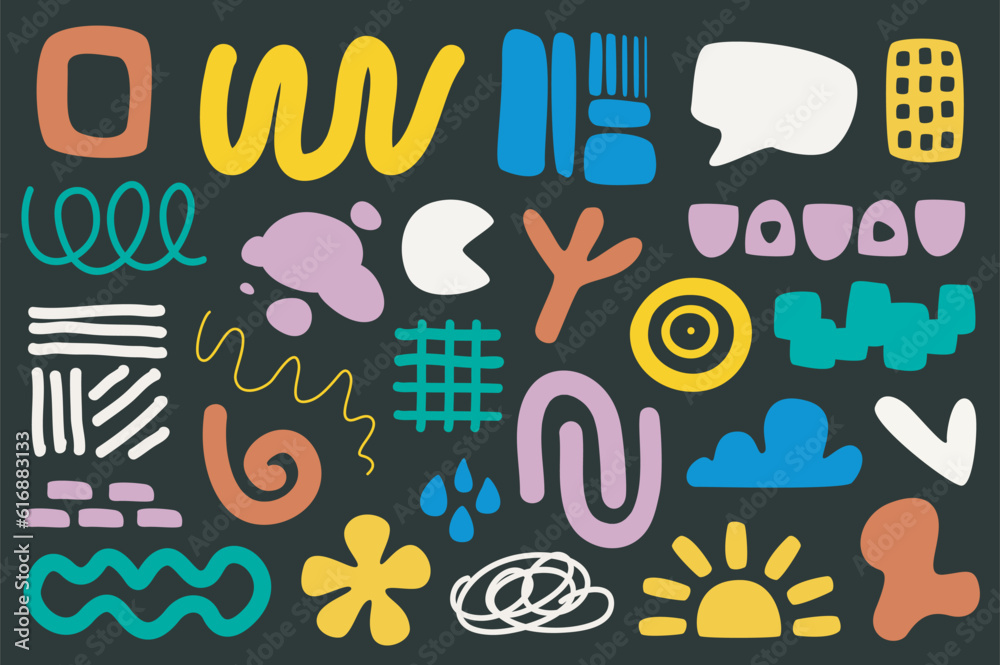 Leinwandbilder abstract hand drawn shapes mega set in graphic flat design. bundle elements of figures, curve lines,