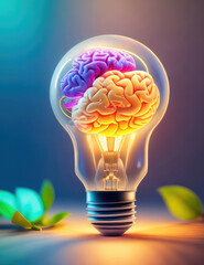 Brain inside the light bulb, Creative Idea Concept Ideas concept, brain inside the light bulb on colorful background