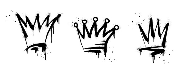 collection of Spray painted graffiti crown sign in black over white. Crown drip symbol. isolated on white background. vector illustration © Receh Lancar Jaya