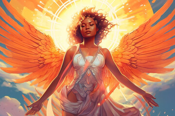 Believed to possess supernatural powers, an Asian girl angel embodies serenity and wisdom. generative AI.