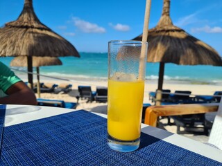 Cocktail glasses freshly squeezed orange juice pool or beach