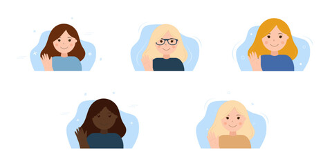 A set of images of women of different nationalities. Vector illustration.