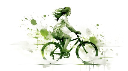 Healthy green lifestyle concept, person riding a bicycle, indicating eco-tourism. The joy of physical activity, promoting environmentally friendly transportation and travel. Generative AI