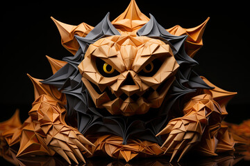 Naklejka premium Explore various origami designs inspired by Halloween, such as a paper pumpkin or a spooky ghost