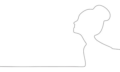 One line woman face silhouette. Line art fashion woman face. One line continuous fashion banner. Outline vector illustration.