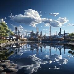 Obraz na płótnie Canvas oil refinery and water reflection.ai generative