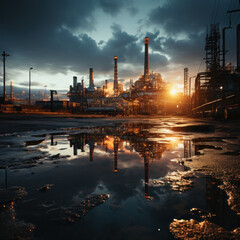 oil refinery and water reflection.ai generative