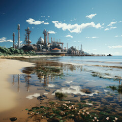 Fototapeta premium oil refinery and water reflection.ai generative