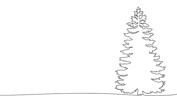 recommend clip art: One line spruce tree. Line art Christmas tree. One line continuous minimal Christmas banner. Outline vector illustration.