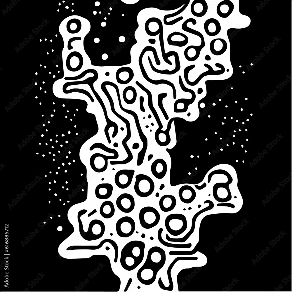 Aufkleber Abstract psychedelic black and white pattern with melting forms. Concept of hallucinations and visions.