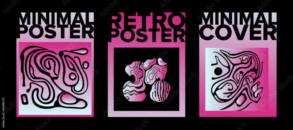 Poster psychedelic retro style posters with geometric shapes and ornaments.