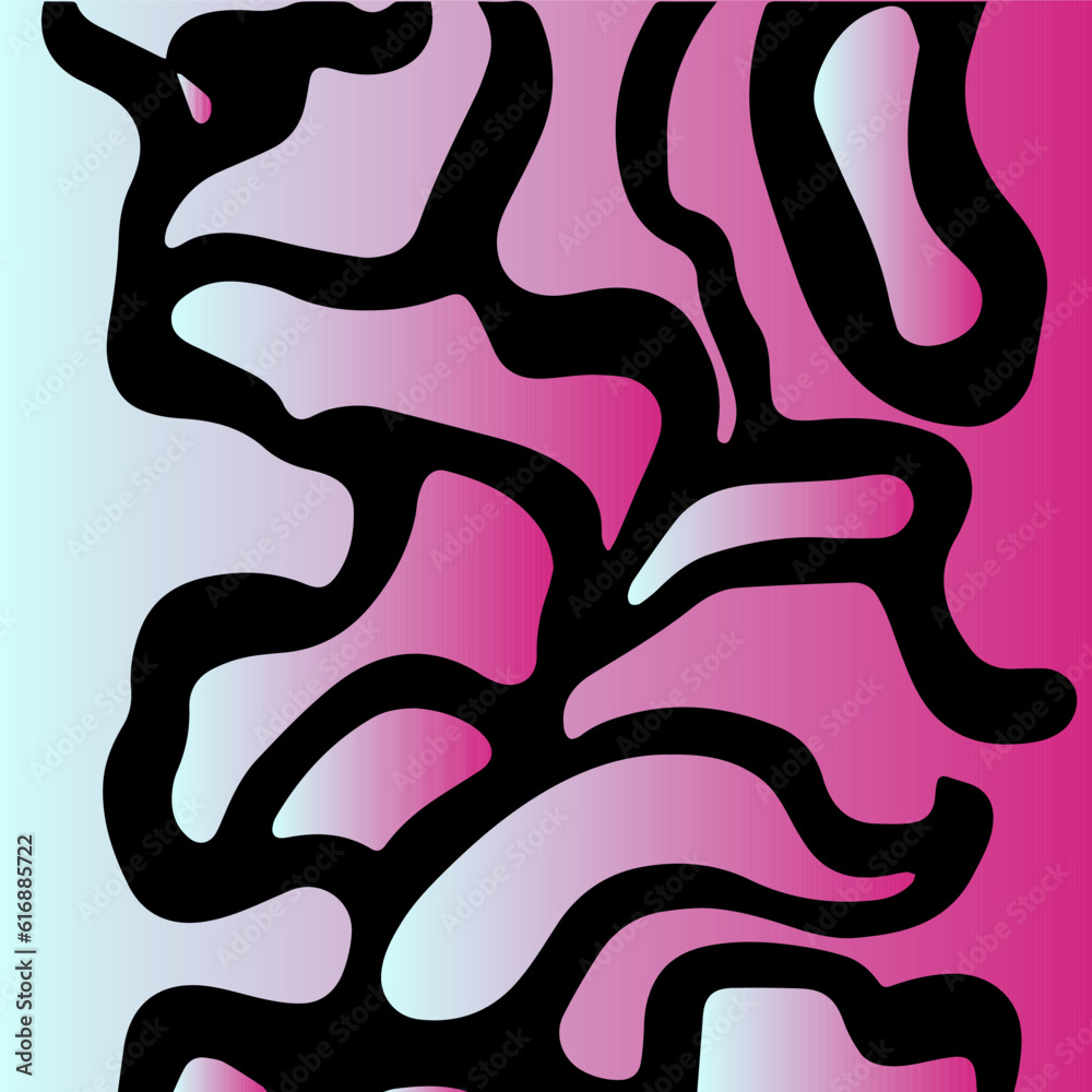 Aufkleber Acid psychedelic black and pink print with abstract melting blobs and lines in retro hippie style.