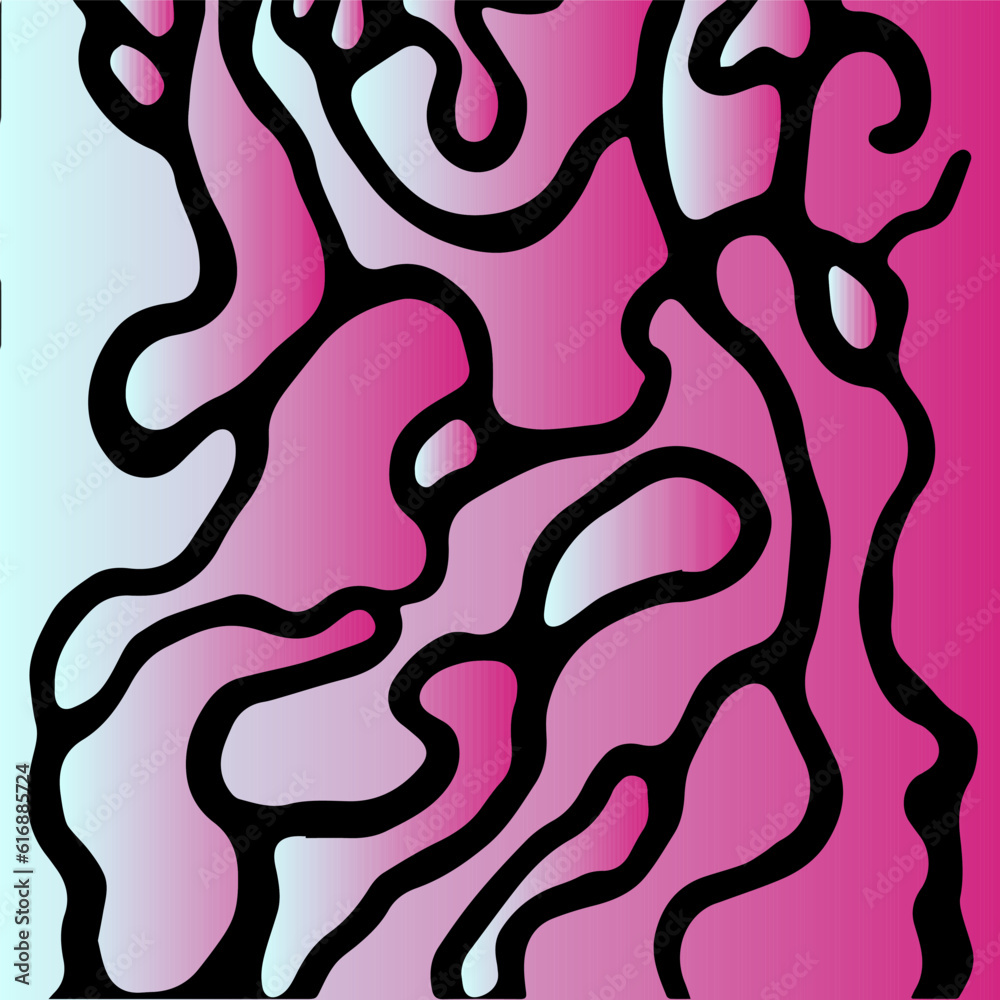 Aufkleber Acid psychedelic black and pink print with abstract melting blobs and lines in retro hippie style.