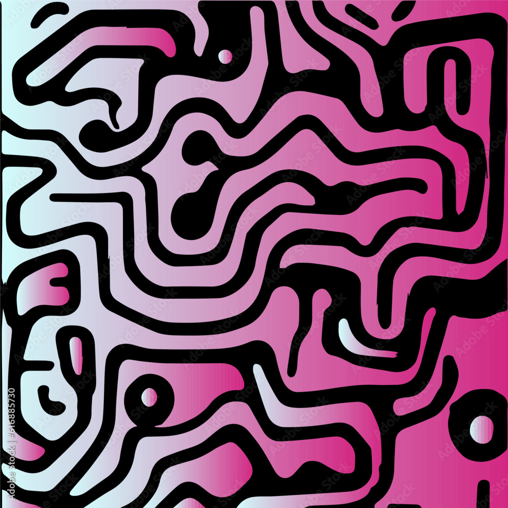 Aufkleber Acid psychedelic black and pink print with abstract melting blobs and lines in retro hippie style.