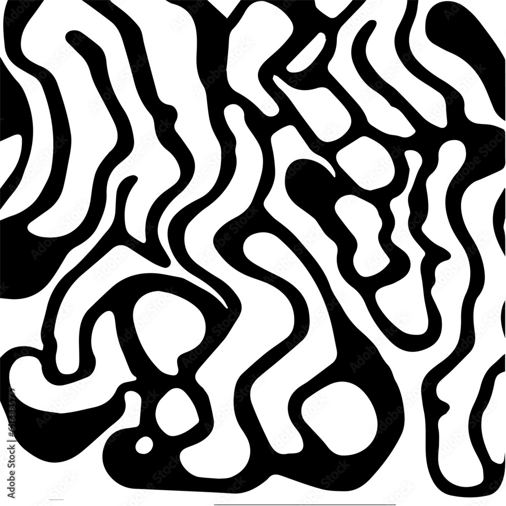 Poster Abstract psychedelic black and white pattern with melting forms. Concept of hallucinations and visions.