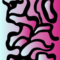 Acid psychedelic black and pink print with abstract melting blobs and lines in retro hippie style.