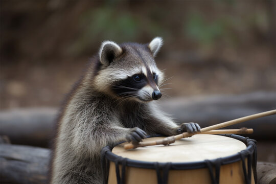 Generarive AI.
a raccoon playing the drums