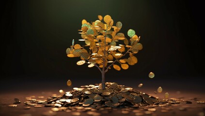 tree growing from a pile of coins