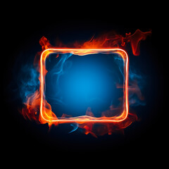 Selective focus.Fire flames, burning frame in red and blue design for create key visual art background.generative ai images