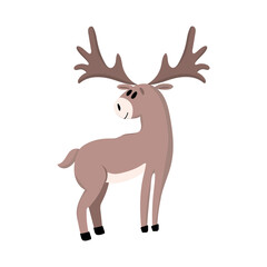 Cute cartoon animal. Cute character - deer on white background. 