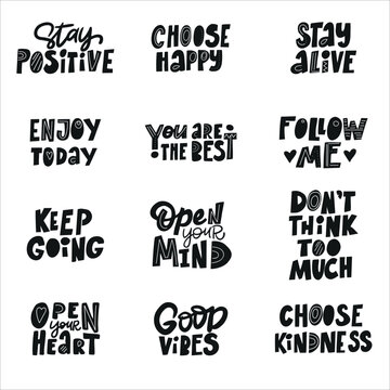 SET Motivational phraseS for postcards, posters, stickers, etc.
