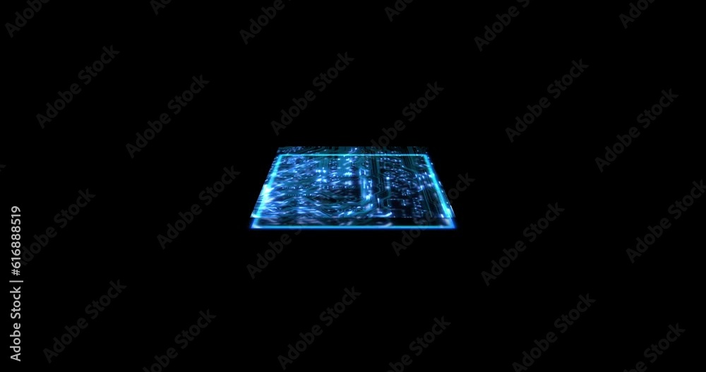 Leinwandbilder Digital, technology and ai circuit board abstract on dark background for CPU or cyber security. Virtual, cloud computing and 3D neon light on motherboard for future coding, network or programming