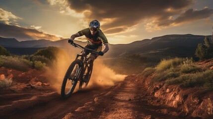Naklejka na ściany i meble Mountain bike rider on a dirt_track