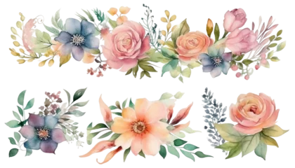 Rolgordijnen Watercolor bouquets, for invitation cards, wedding invitations, fashion backgrounds, DIY textures, greeting cards, wallpaper designs, wedding stationary sets, DIY wrappers, Generative ai © gfx_nazim